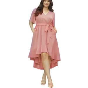 RARE Size 6X 30 Plus Size Pink High Low Dress Ruffle Sleeve BloomChic
